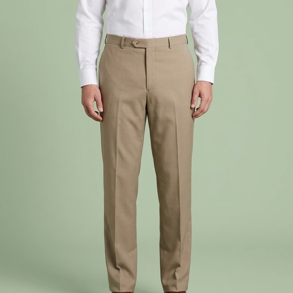 Roundtree &โ Yorke TravelSmart Flat Front Dress Pants Mens 38x32 Tan Viscose EUC